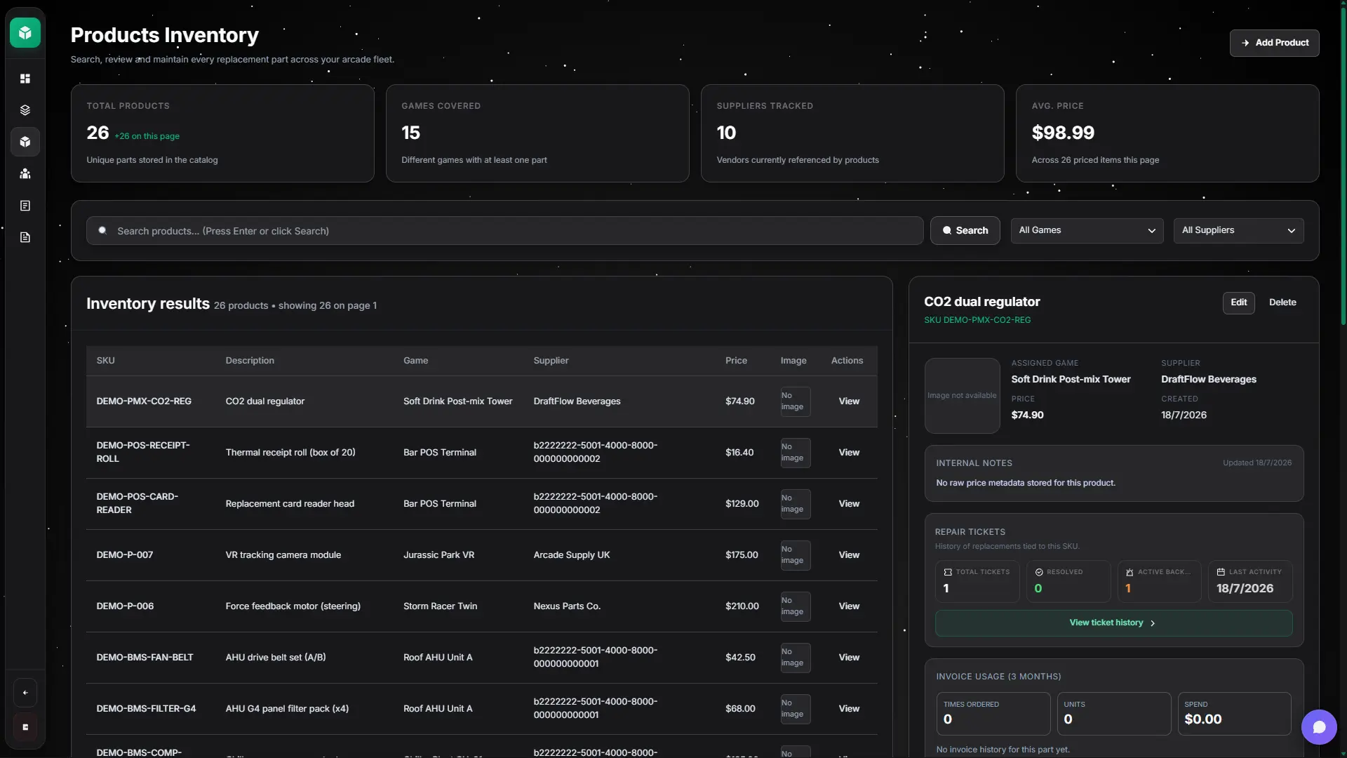 ArcNexus asset catalog with equipment status
